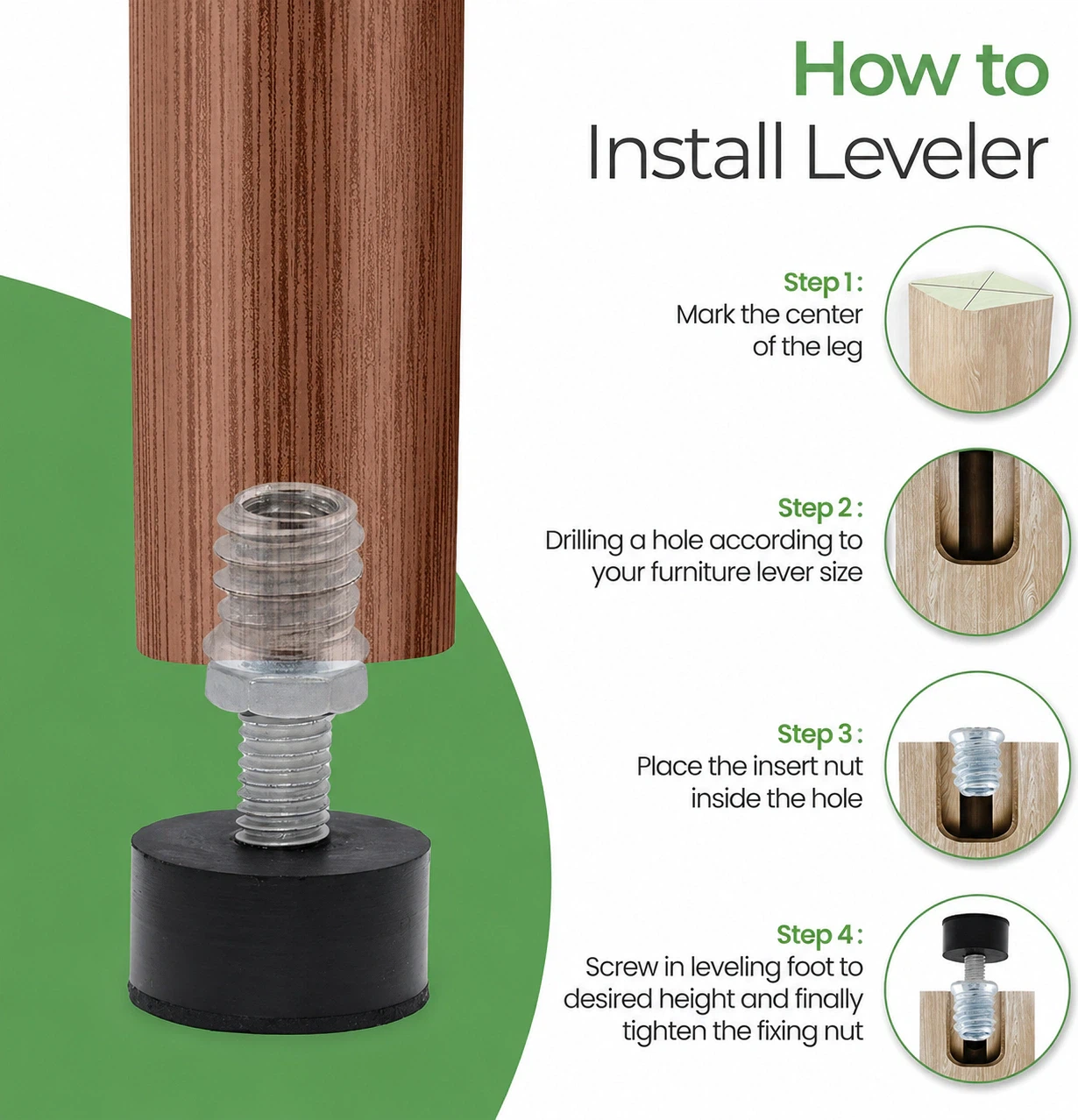 Adjustable Leveling Feet With Rubber Base